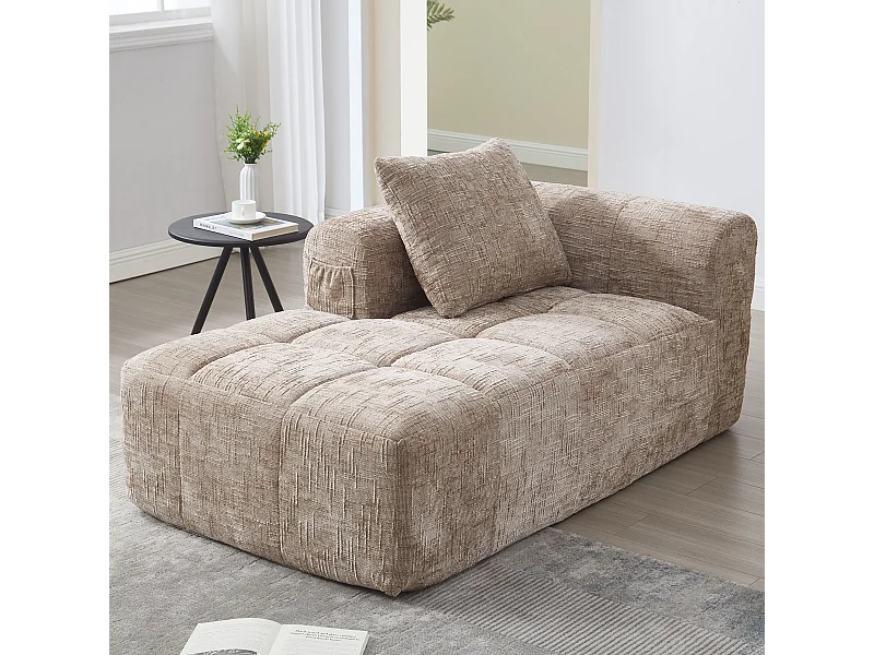 Méridienne gauche en chenille kaki avec 1 coussins, Rembourrage Moelleux - 158x90x60cm