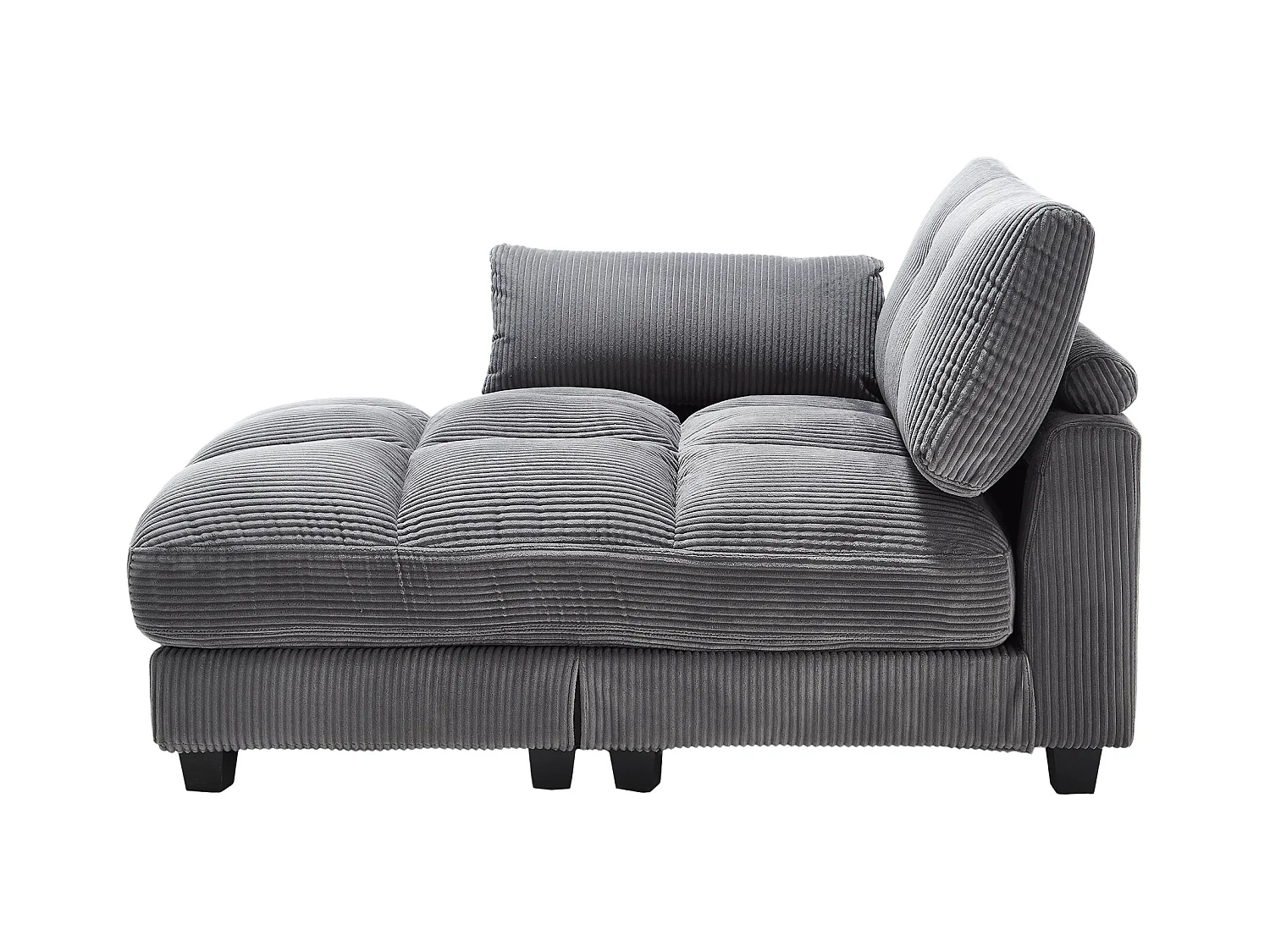 Méridienne fixe en velours gris avec accoudoirs interchangeables, porte-boissons et chargeur intégré(140x112x81cm)