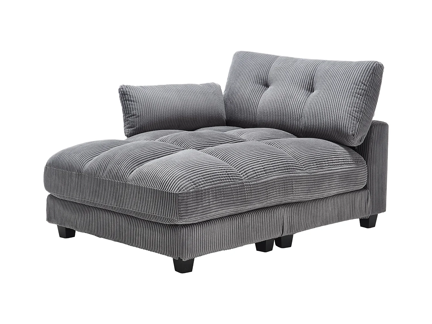 Méridienne fixe en velours gris avec accoudoirs interchangeables, porte-boissons et chargeur intégré(140x112x81cm)