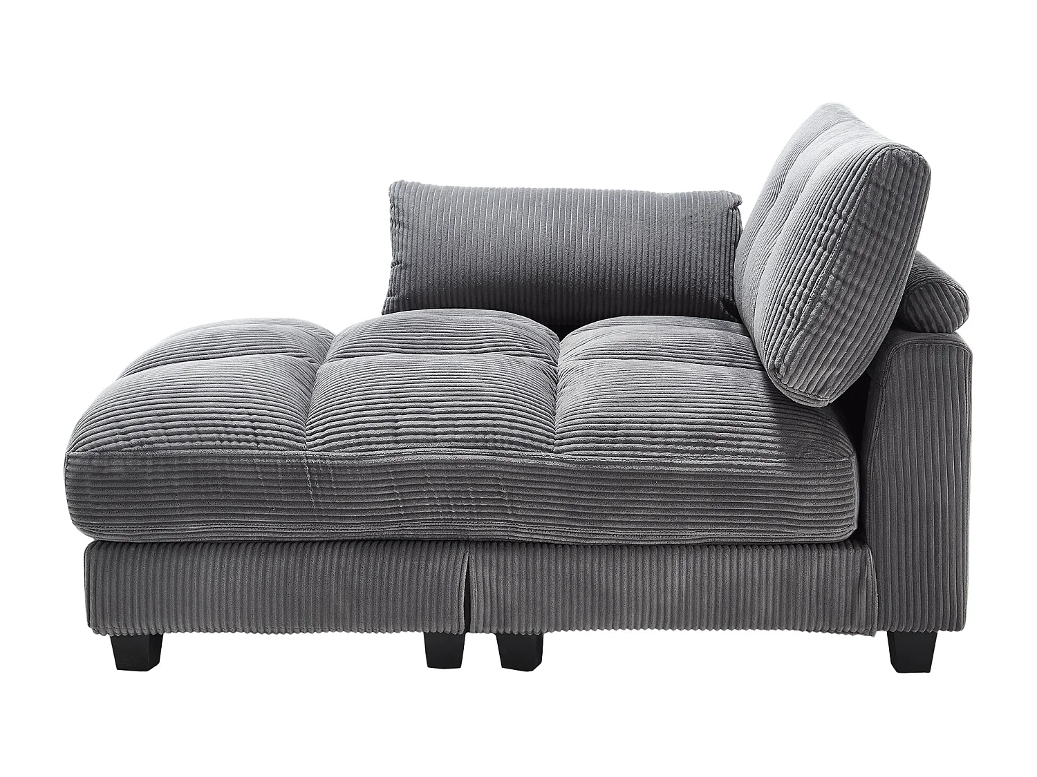 Méridienne fixe en velours gris avec accoudoirs interchangeables, porte-boissons et chargeur intégré(140x112x81cm)