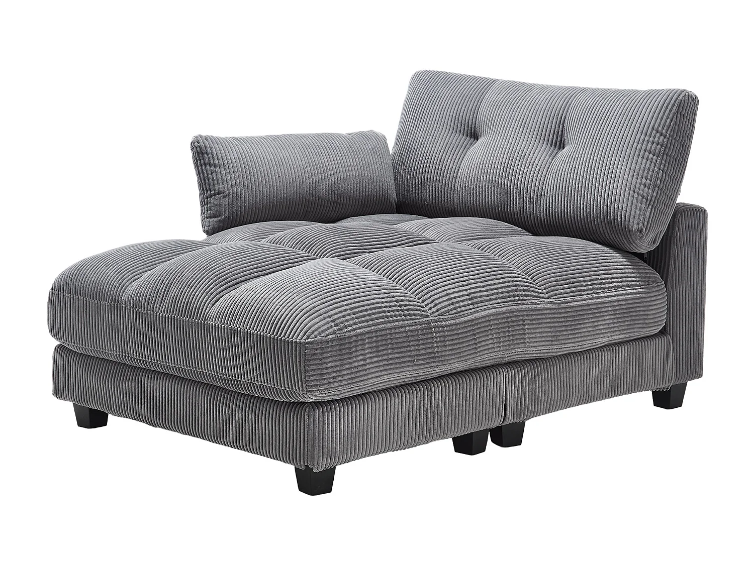 Méridienne fixe en velours gris avec accoudoirs interchangeables, porte-boissons et chargeur intégré(140x112x81cm)