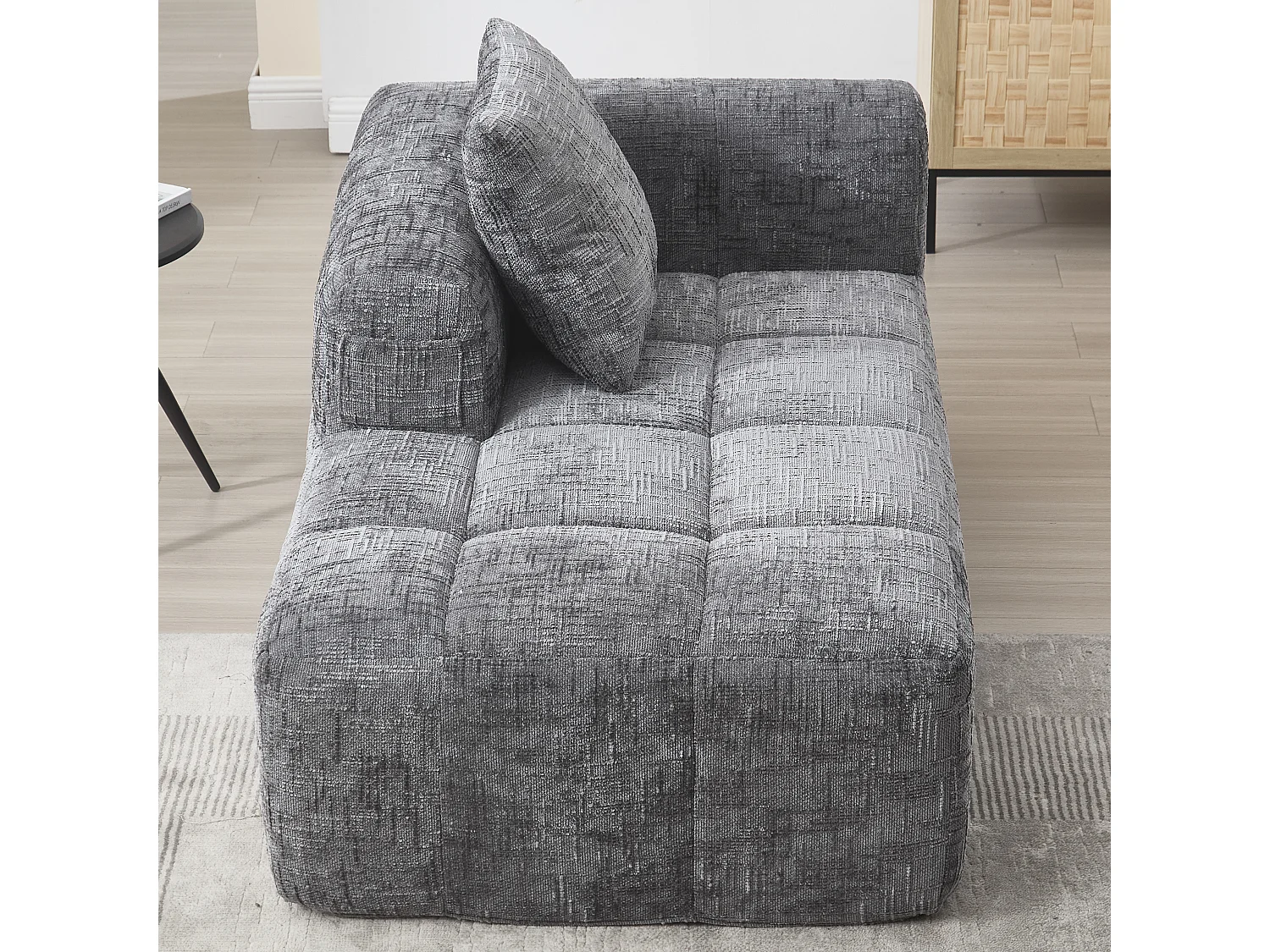 Méridienne gauche en chenille gris avec 1 coussins, Rembourrage Moelleux - 158x90x60cm