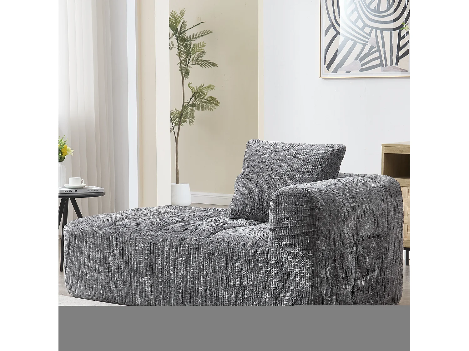 Méridienne gauche en chenille gris avec 1 coussins, Rembourrage Moelleux - 158x90x60cm
