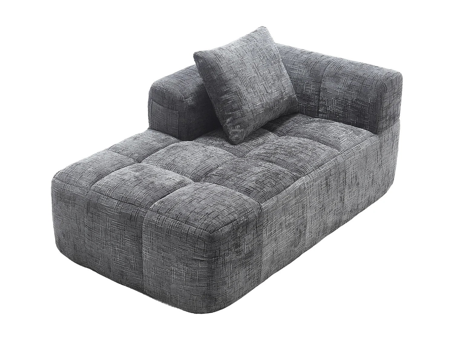 Méridienne gauche en chenille gris avec 1 coussins, Rembourrage Moelleux - 158x90x60cm