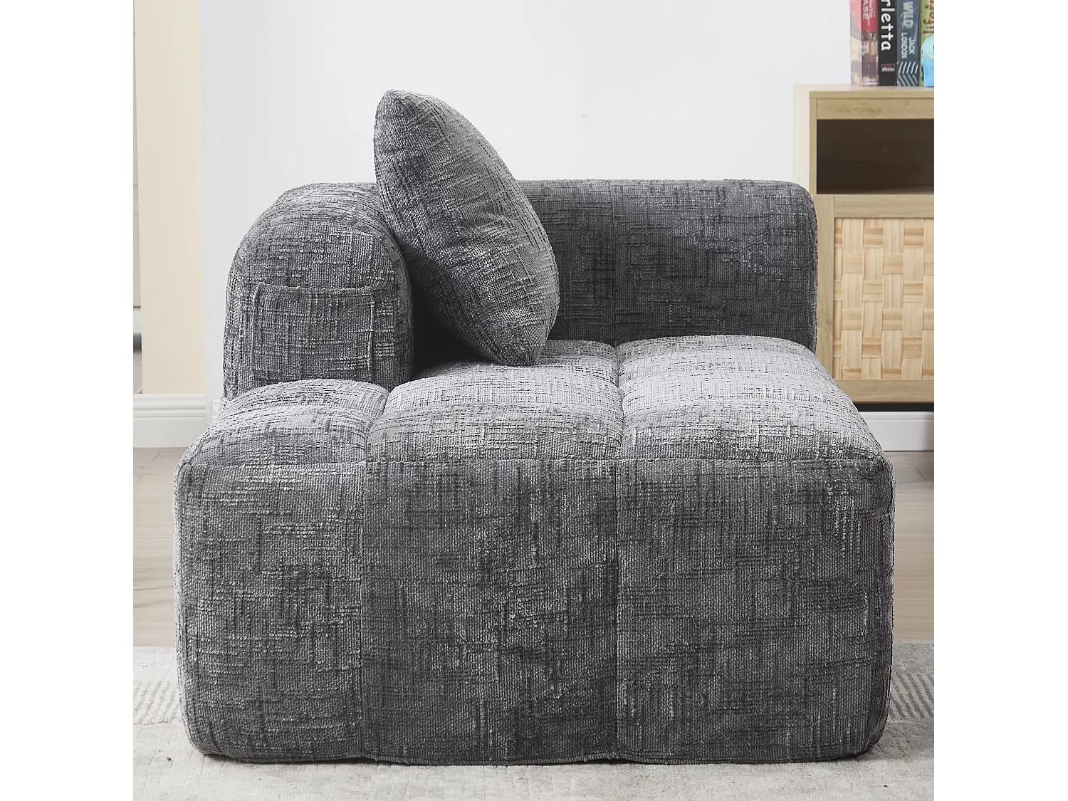 Méridienne gauche en chenille gris avec 1 coussins, Rembourrage Moelleux - 158x90x60cm