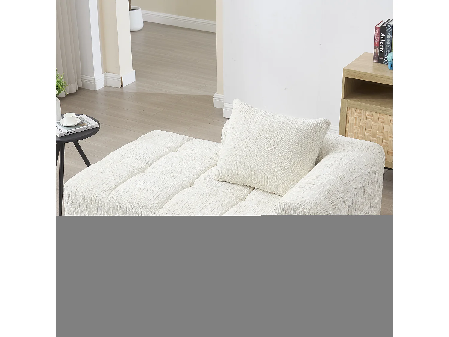 Méridienne gauche en chenille beige avec 1 coussins, Rembourrage Moelleux - 158x90x60cm