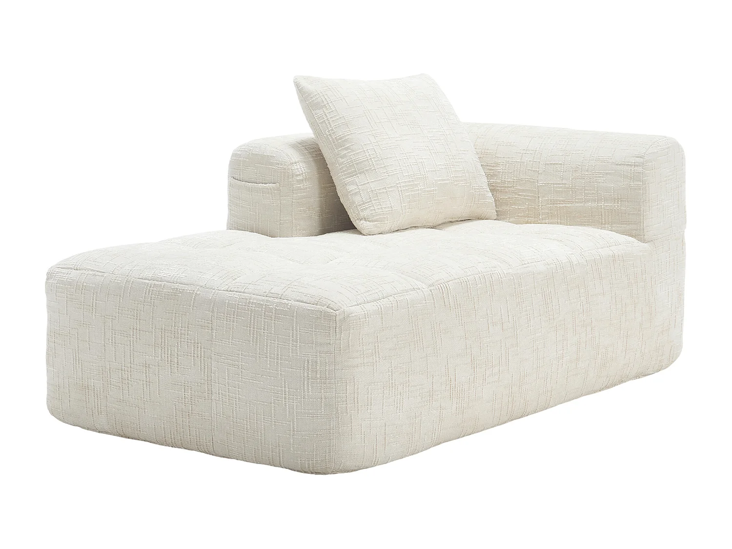 Méridienne gauche en chenille beige avec 1 coussins, Rembourrage Moelleux - 158x90x60cm