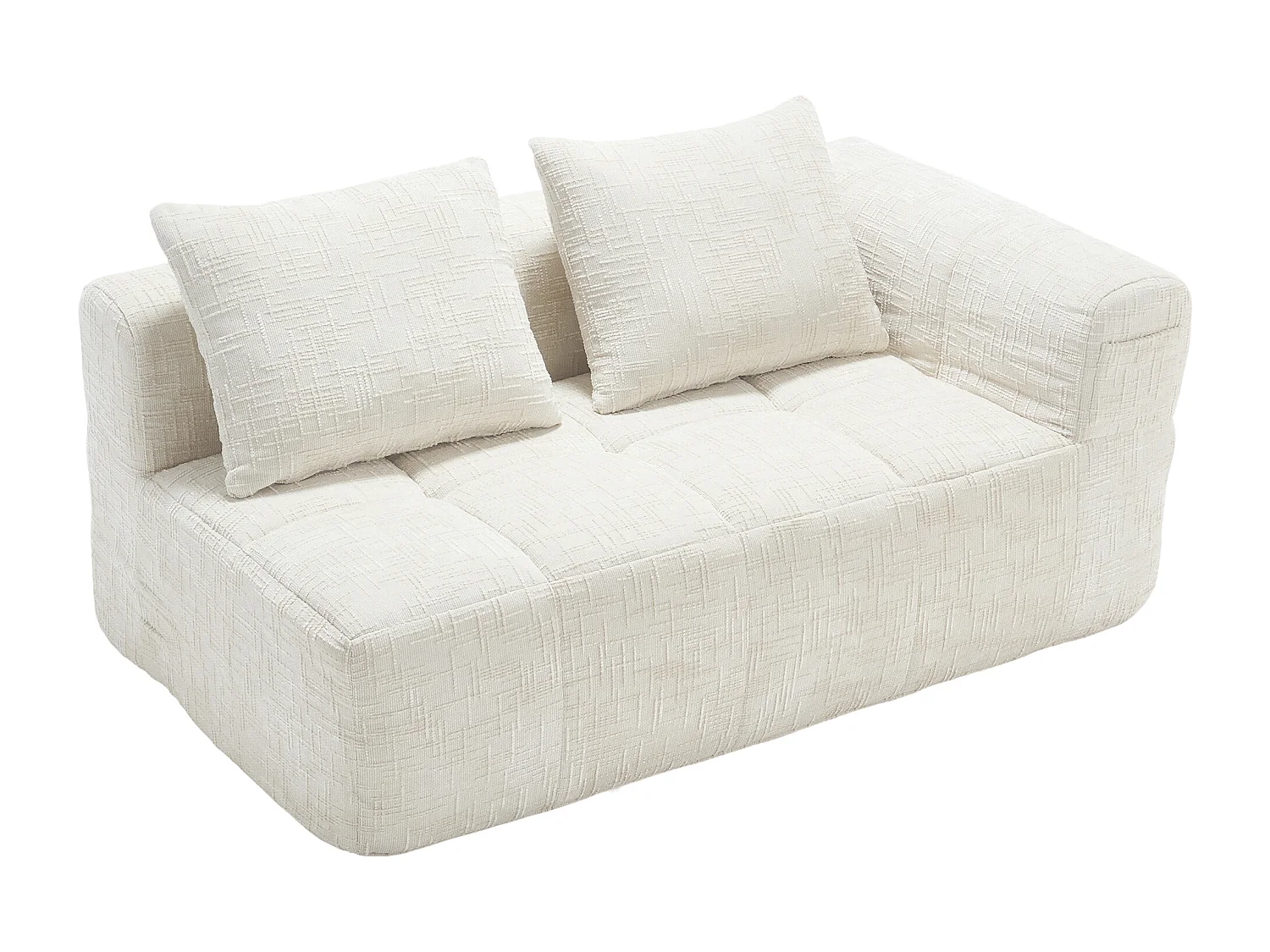 Méridienne gauche 2 places en chenille beige avec 2 coussins, Rembourrage Moelleux - 158x90x60cm