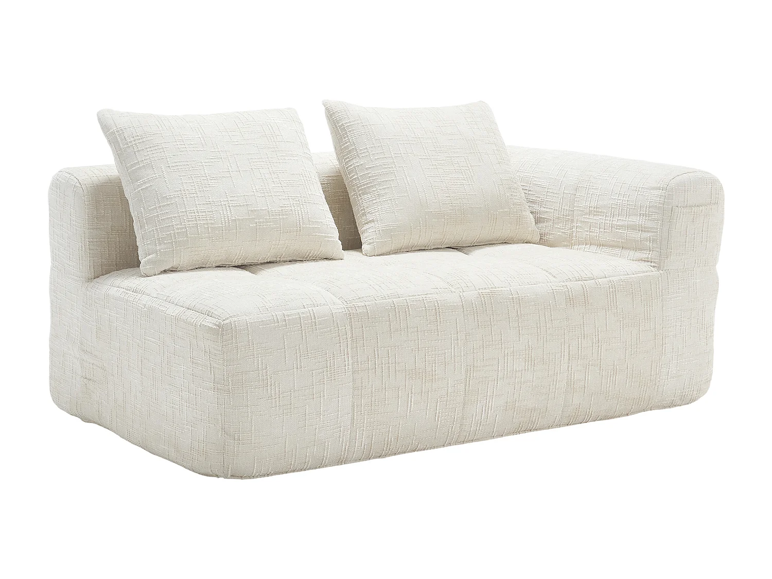 Méridienne gauche 2 places en chenille beige avec 2 coussins, Rembourrage Moelleux - 158x90x60cm