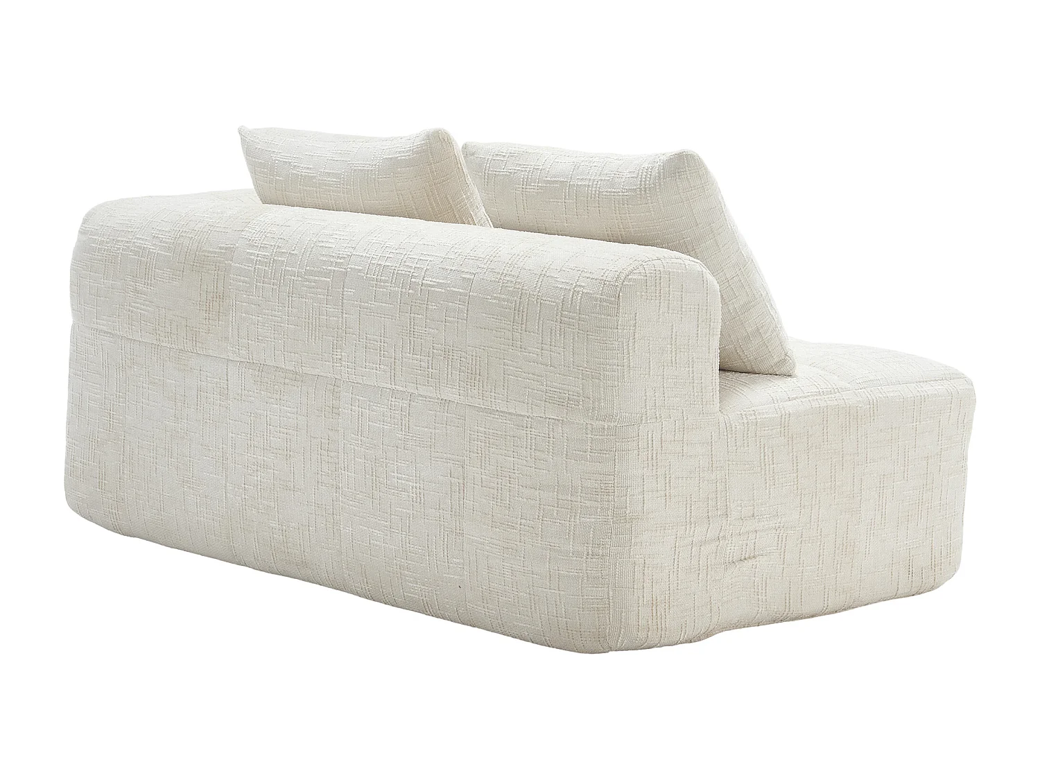 Méridienne gauche 2 places en chenille beige avec 2 coussins, Rembourrage Moelleux - 158x90x60cm