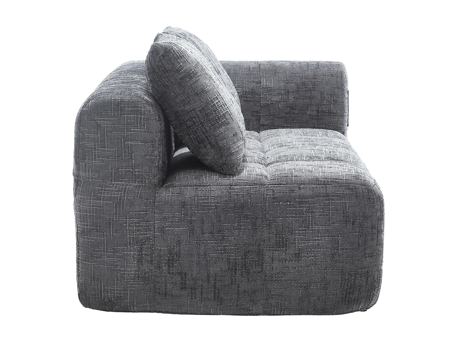 Méridienne gauche 2 places en chenille gris avec 2 coussins, Rembourrage Moelleux - 158x90x60cm