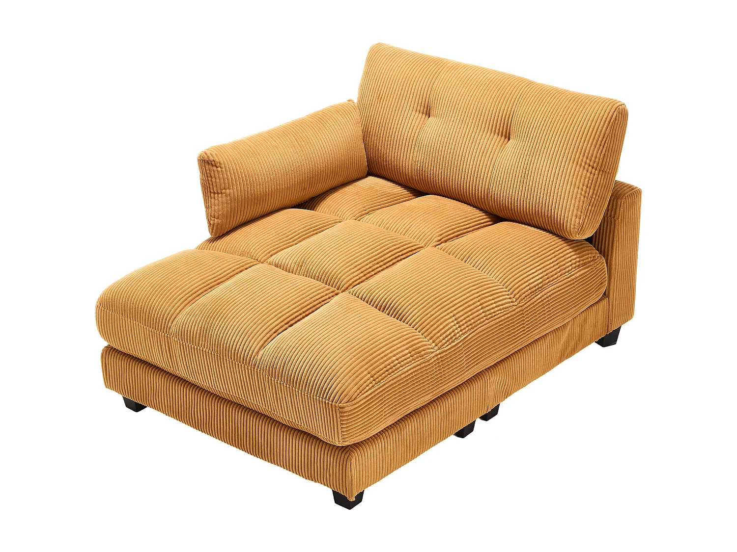 Méridienne fixe en velours Jaune moutarde avec accoudoirs interchangeables, porte-boissons et chargeur intégré(140x112x81cm)