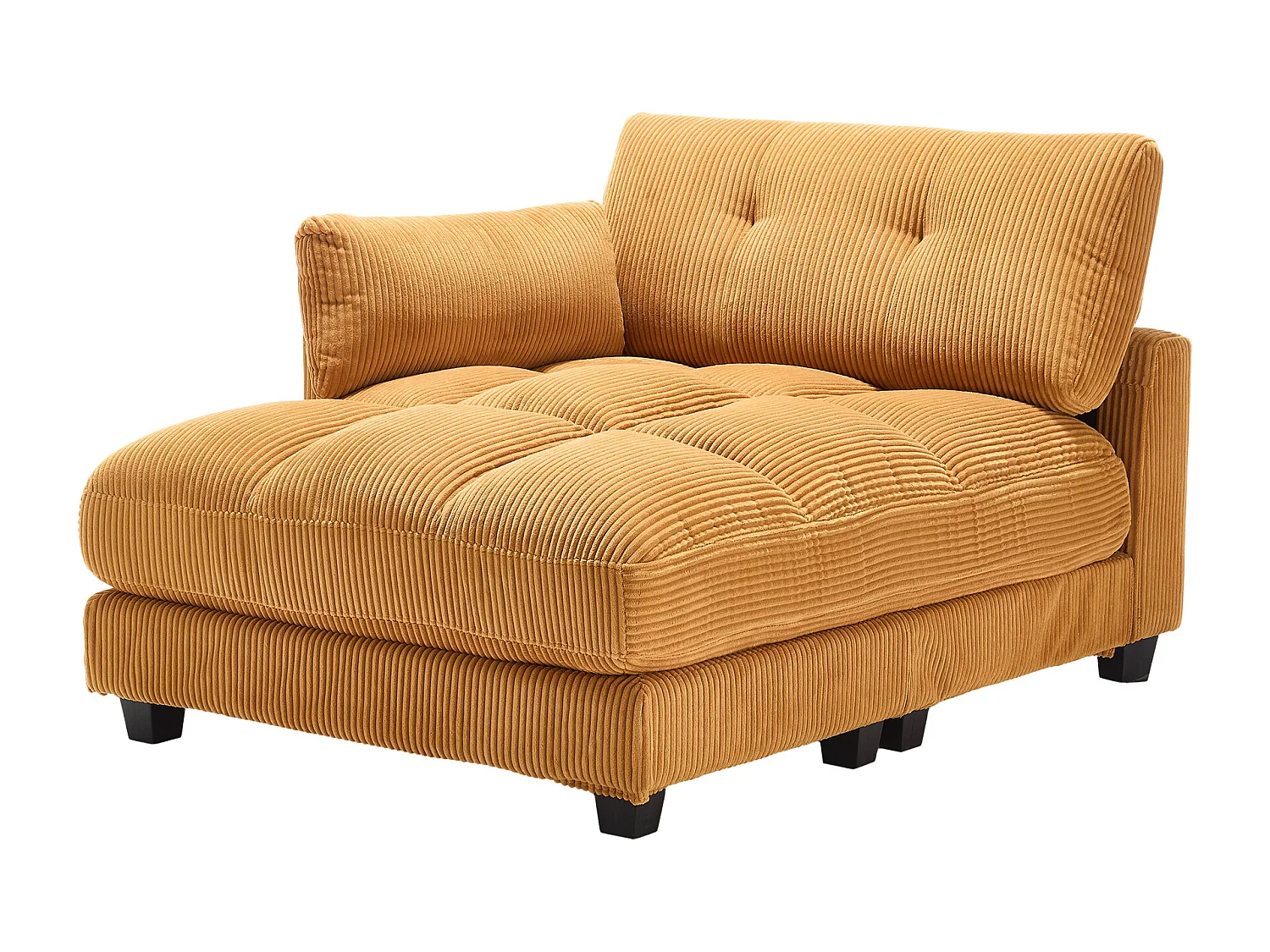 Méridienne fixe en velours Jaune moutarde avec accoudoirs interchangeables, porte-boissons et chargeur intégré(140x112x81cm)