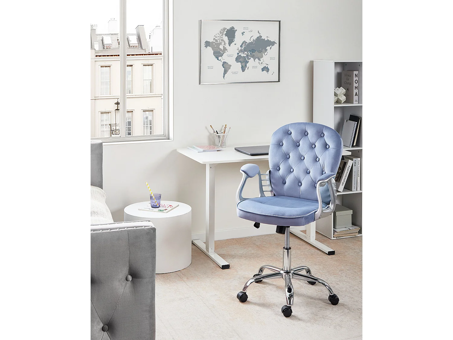 Chaise de bureau PRINCESS Velours Bleu clair