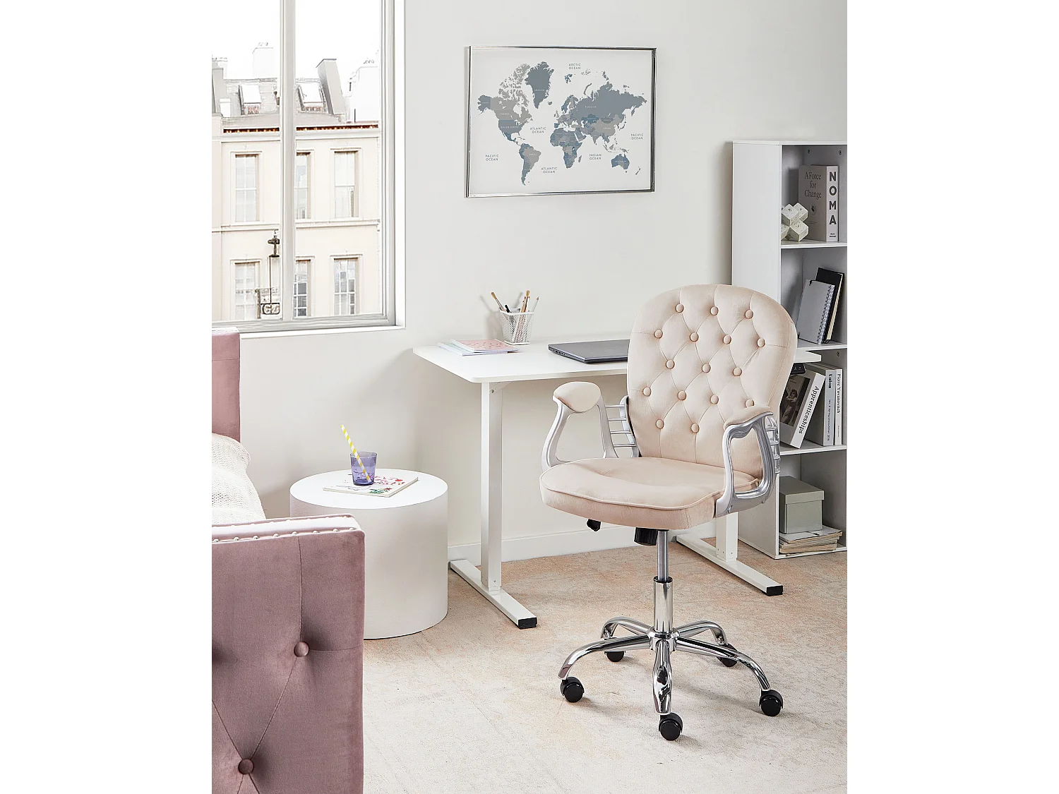 Schreibtischstuhl drehbar PRINCESS Samtstoff Beige