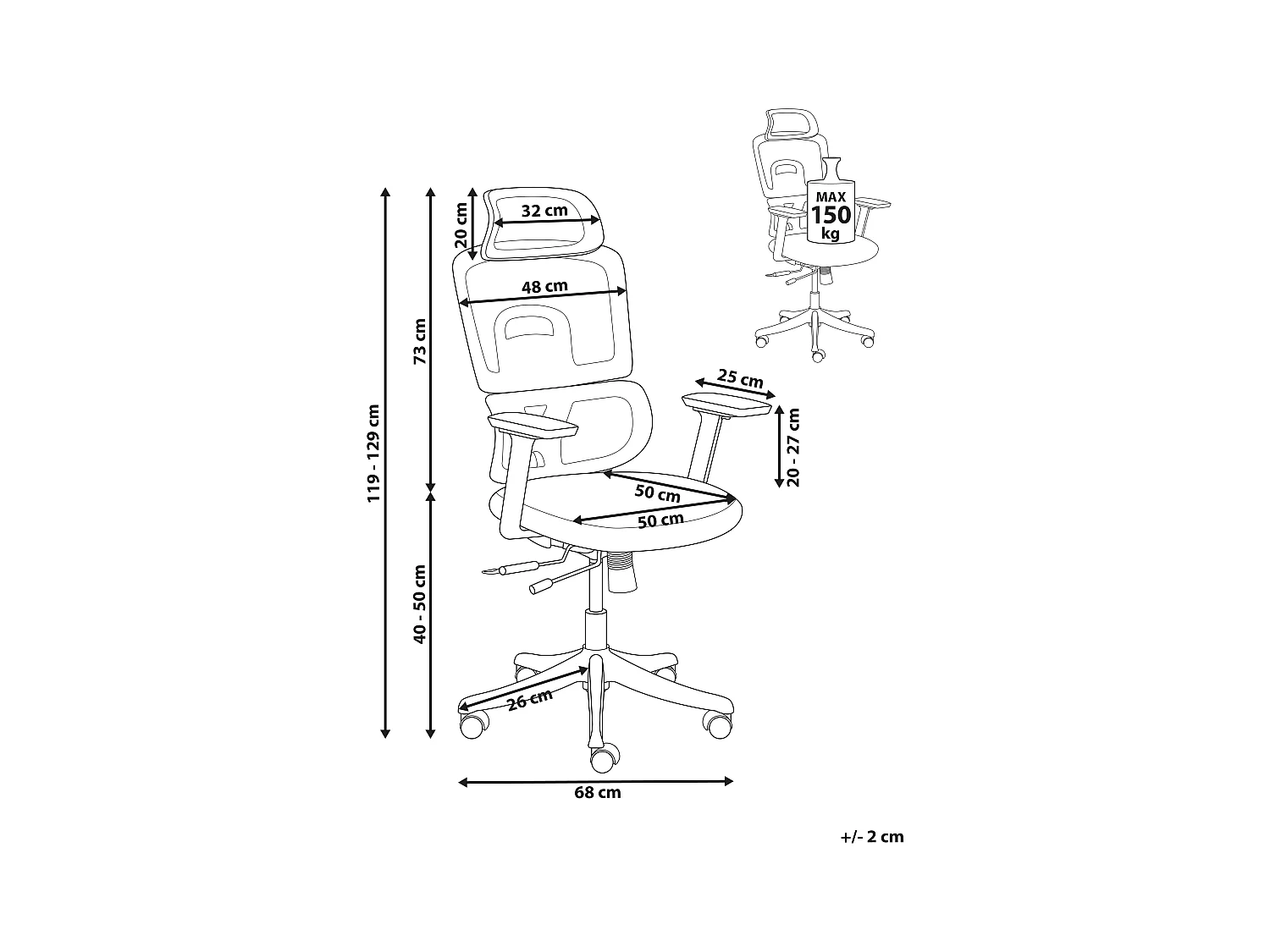 Chaise de bureau ALLY Tissu Rouge foncé