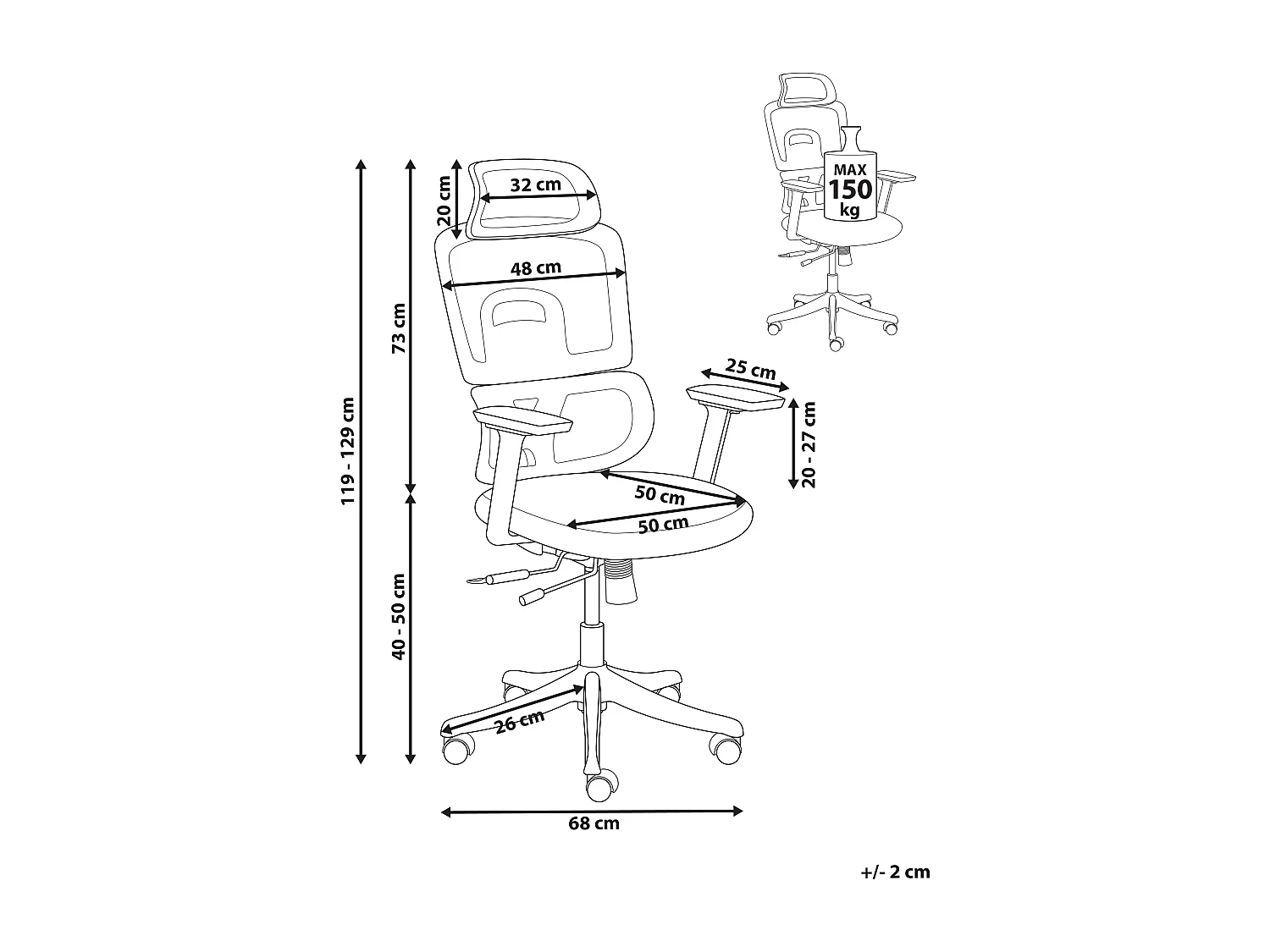 Bureaustoel Draaibaar ALLY Stof Donkerrood