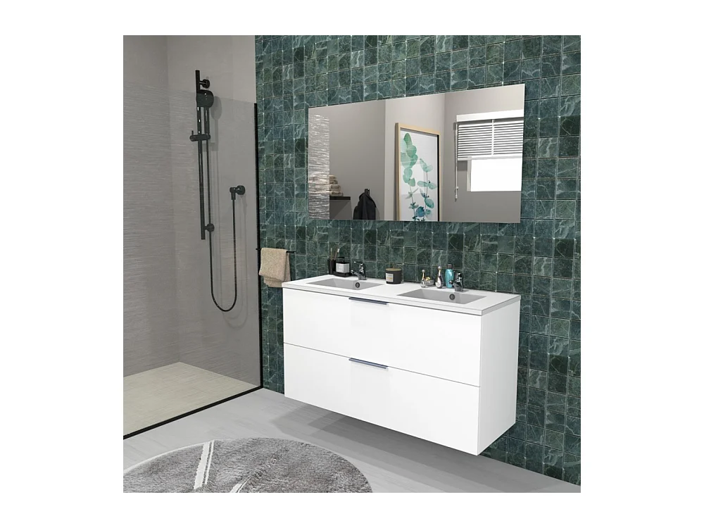 Meuble vasque Salle de bain avec Lavabo 120x46x64cm blanc MALI 2 tiroirs