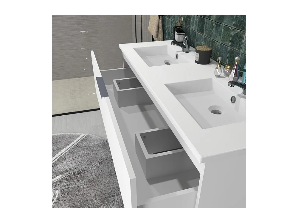 Meuble vasque Salle de bain avec Lavabo 120x46x64cm blanc MALI 2 tiroirs