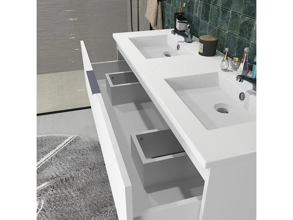 Meuble vasque Salle de bain avec Lavabo 120x46x64cm blanc MALI 2 tiroirs