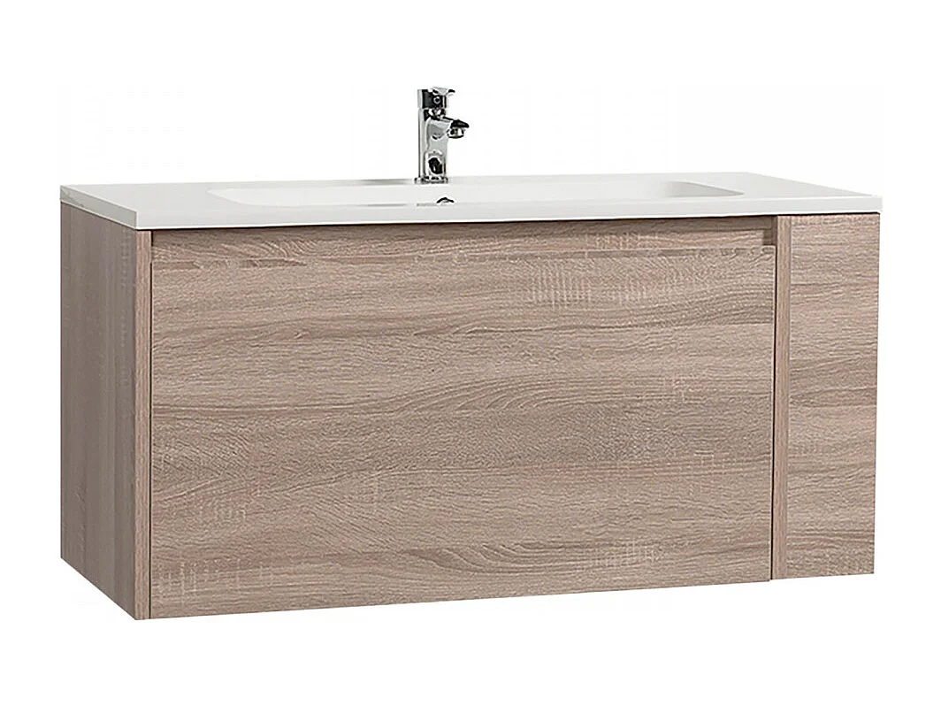 Meuble vasque Salle de bain avec Lavabo 100x46x50cm chêne VELA 1 tiroir et étagère