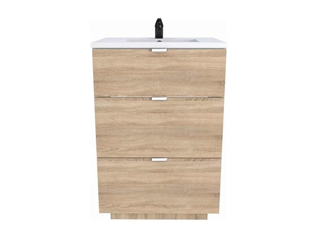 Meuble vasque Salle de bain avec Lavabo 60x47x91cm couleur chêne BELLO 3 tiroirs