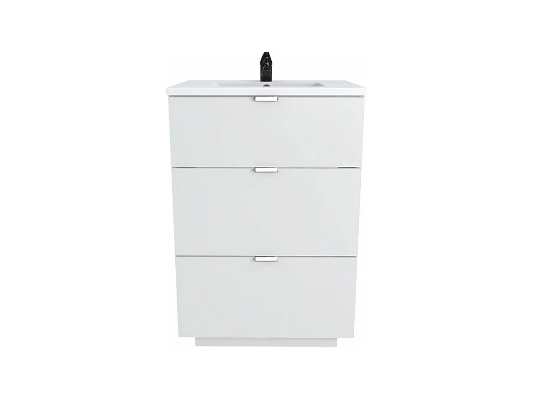 Meuble vasque Salle de bain avec Lavabo 60x47x91cm blanc BELLO 3 tiroirs