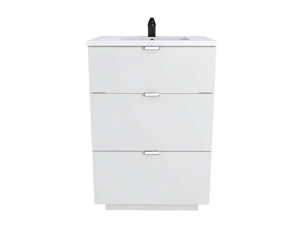 Meuble vasque Salle de bain avec Lavabo 60x47x91cm blanc BELLO 3 tiroirs