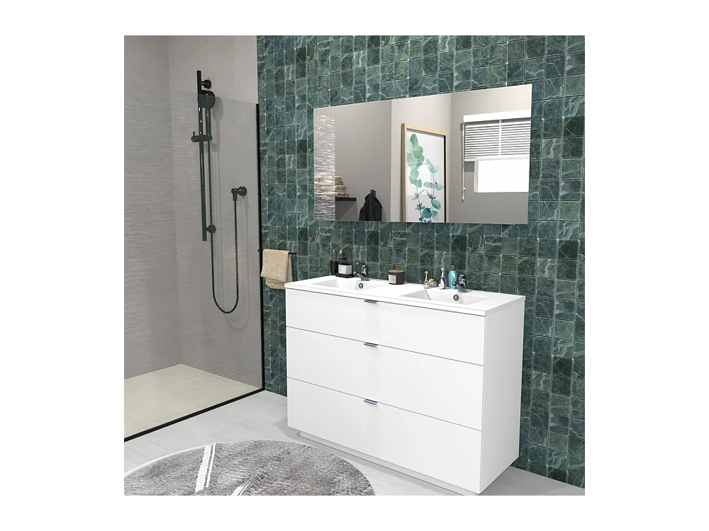 Meuble vasque Salle de bain avec Lavabo 120xx47x91cm blanc BELLO 3 tiroirs