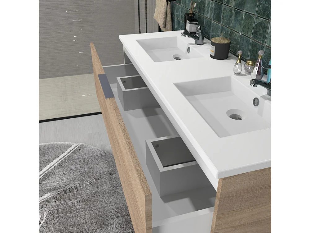 Meuble vasque Salle de bain avec Lavabo 120x46x64cm couleur chêne MALI 2 tiroirs