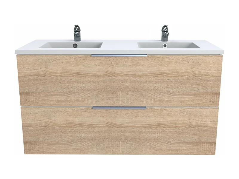 Meuble vasque Salle de bain avec Lavabo 120x46x64cm couleur chêne MALI 2 tiroirs