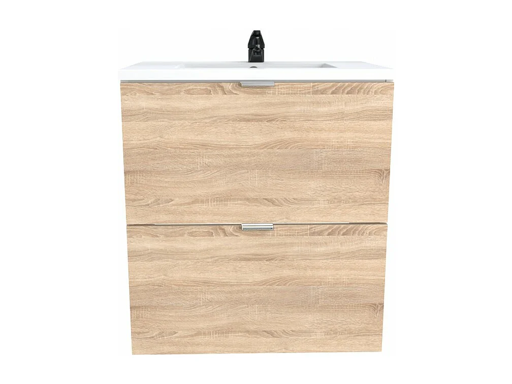 Meuble vasque Salle de bain avec Lavabo 60x46x64cm couleur chêne MALI 2 tiroirs