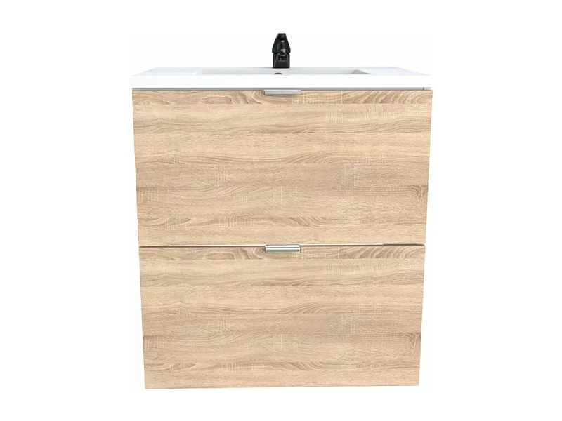 Meuble vasque Salle de bain avec Lavabo 60x46x64cm couleur chêne MALI 2 tiroirs