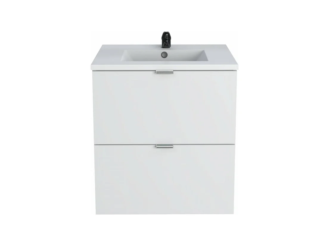 Meuble vasque Salle de bain avec Lavabo 60x46x64cm blanc MALI 2 tiroirs