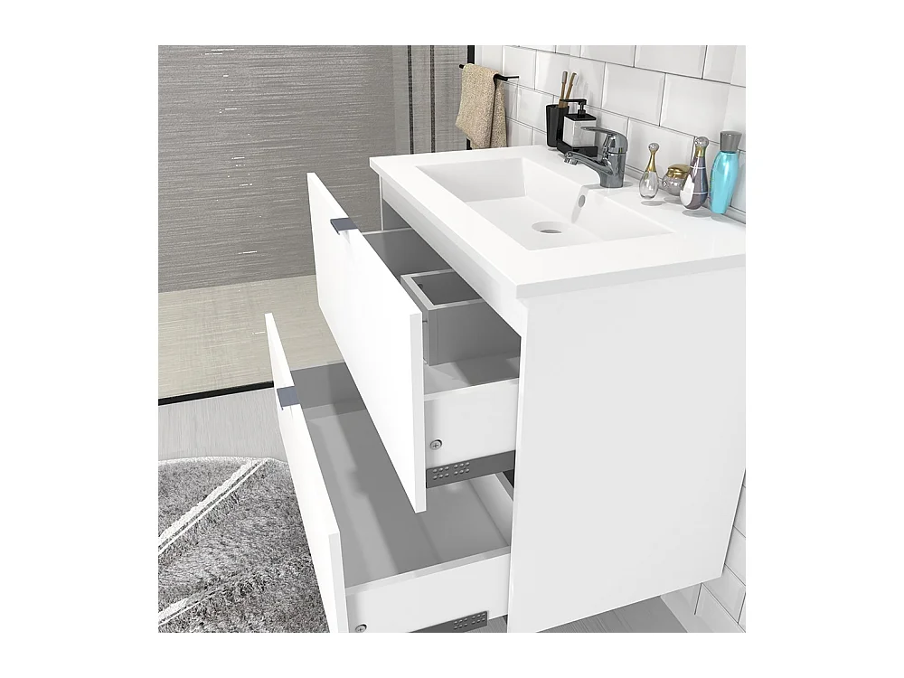 Meuble vasque Salle de bain avec Lavabo 60x46x64cm blanc MALI 2 tiroirs