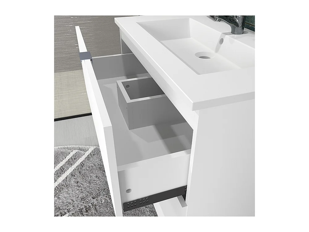 Meuble vasque Salle de bain avec Lavabo 60x46x64cm blanc MALI 2 tiroirs