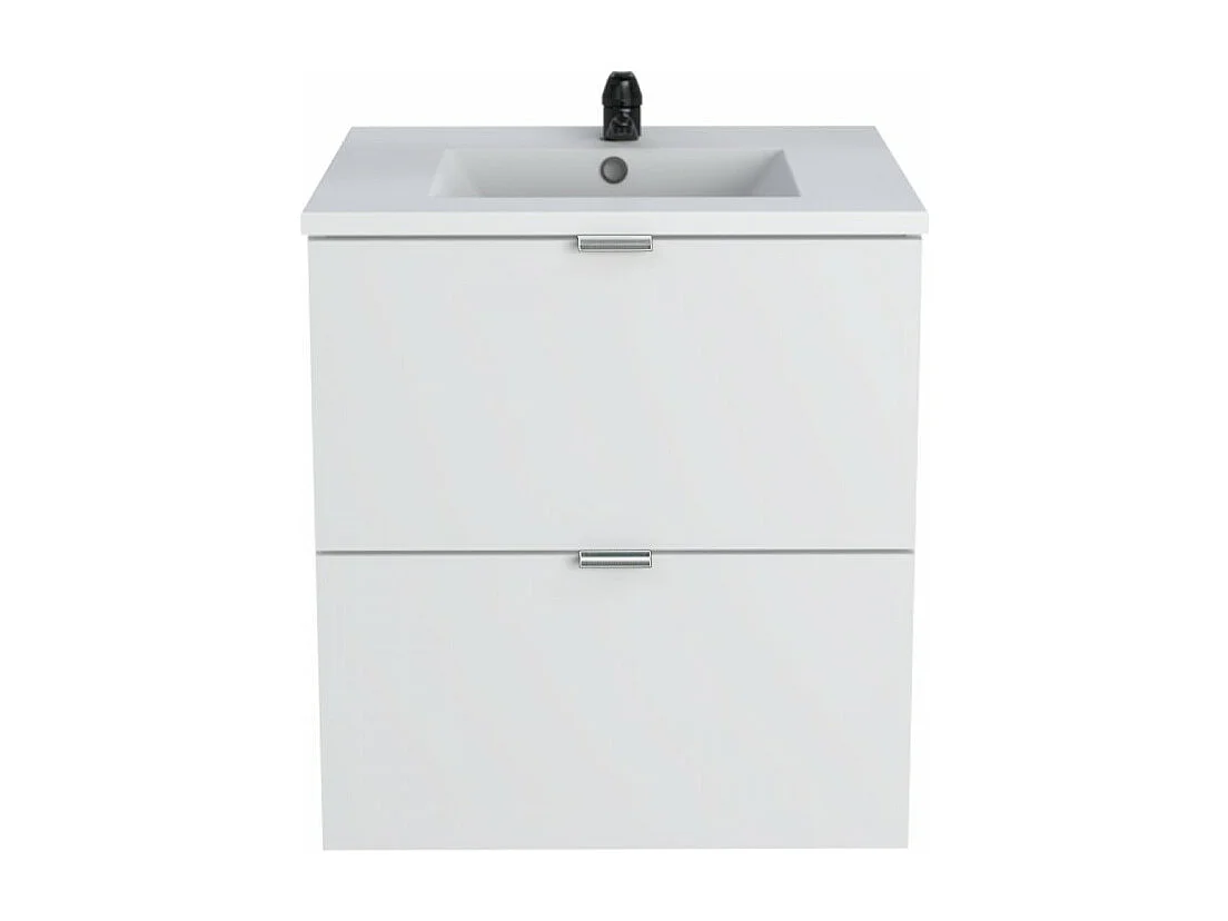 Meuble vasque Salle de bain avec Lavabo 60x46x64cm blanc MALI 2 tiroirs