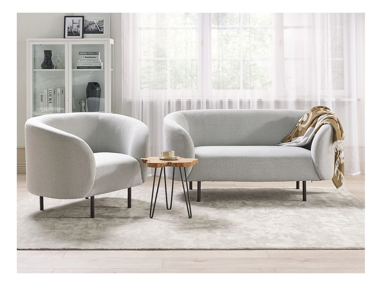 Ensemble de salon 3 places LOEN Tissu Noir/blanc