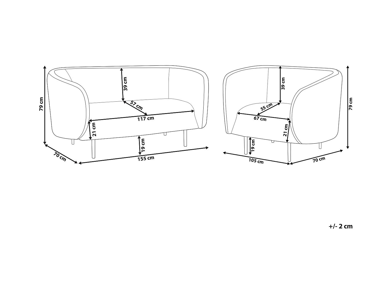 Ensemble de salon 3 places LOEN Tissu Noir/blanc