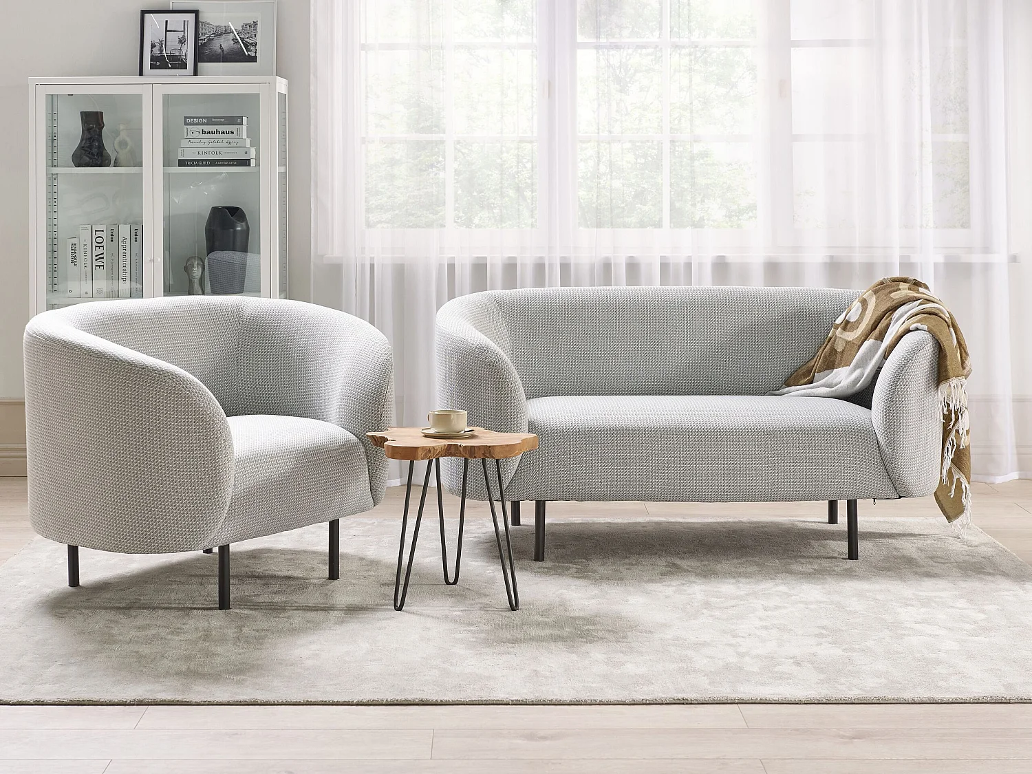 Ensemble de salon LOEN Tissu Noir/blanc 3 places