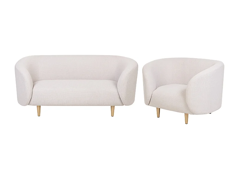Sofa Set Sitzgruppe Art-Déco-Stil Metallbeine Stoff 3-Sitzer beige / gold Loen