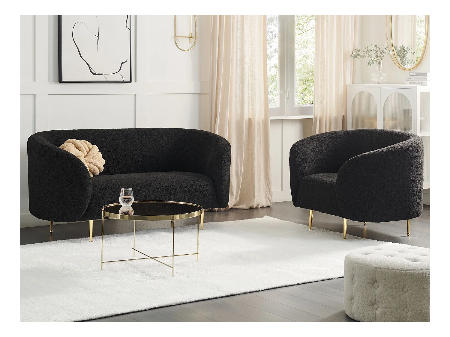 Ensemble de salon 3 places LOEN Bouclé Noir