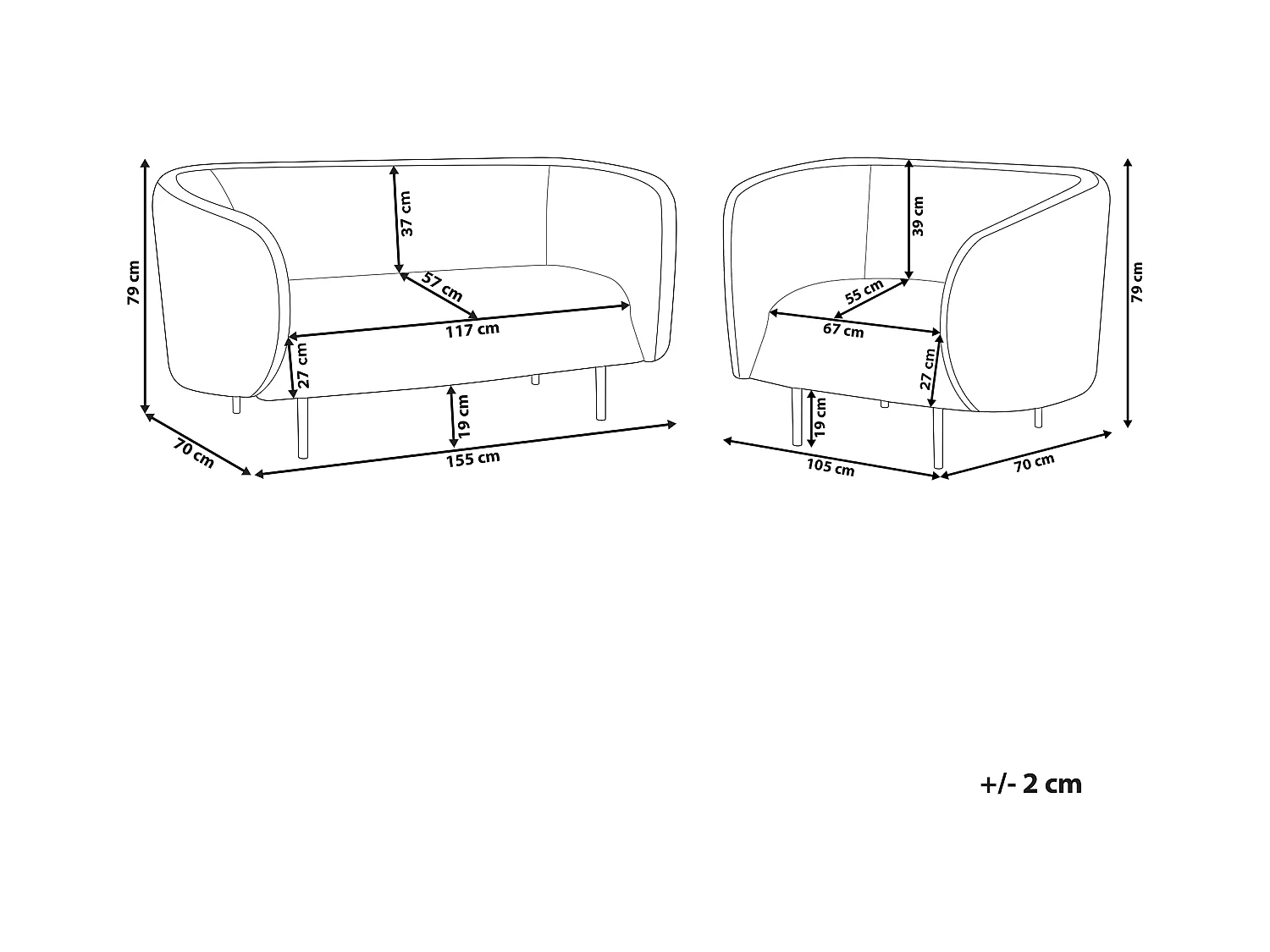 Ensemble de salon 3 places LOEN Bouclé Noir