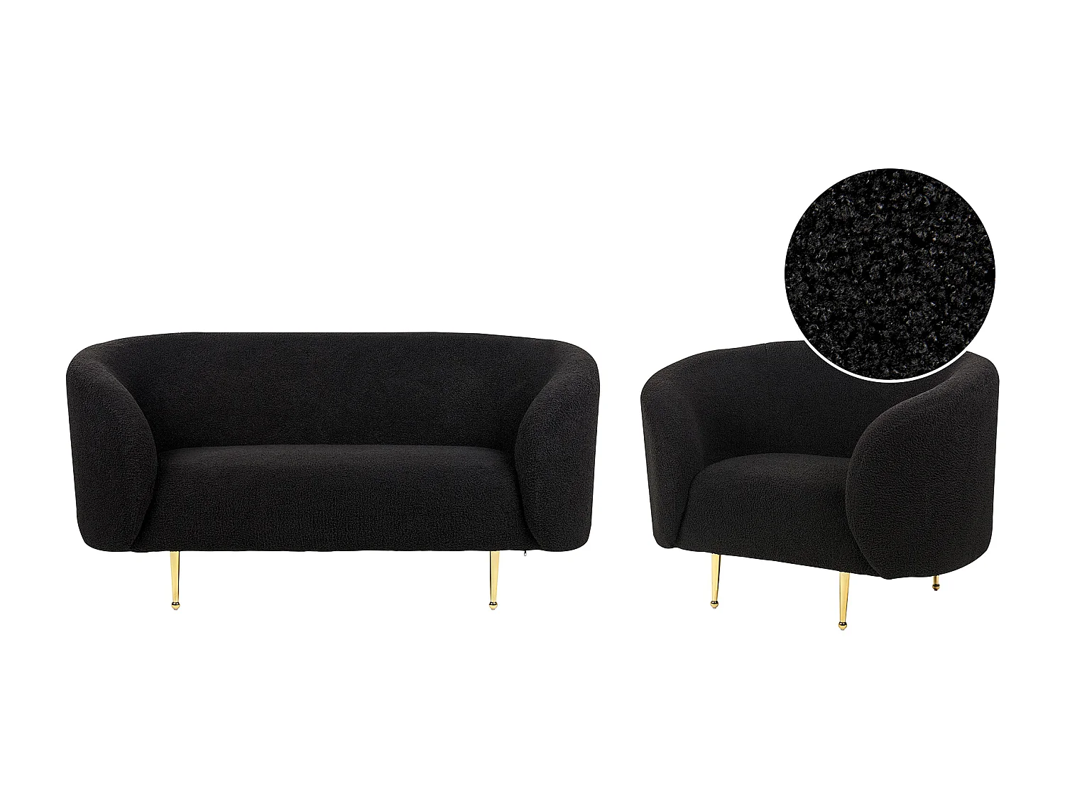 Conjunto de sala de estar LOEN Bouclé Negro 3 plazas