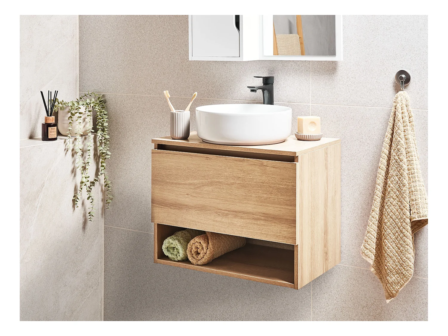 Meuble lavabo mural NATAL 60 cm Marron clair