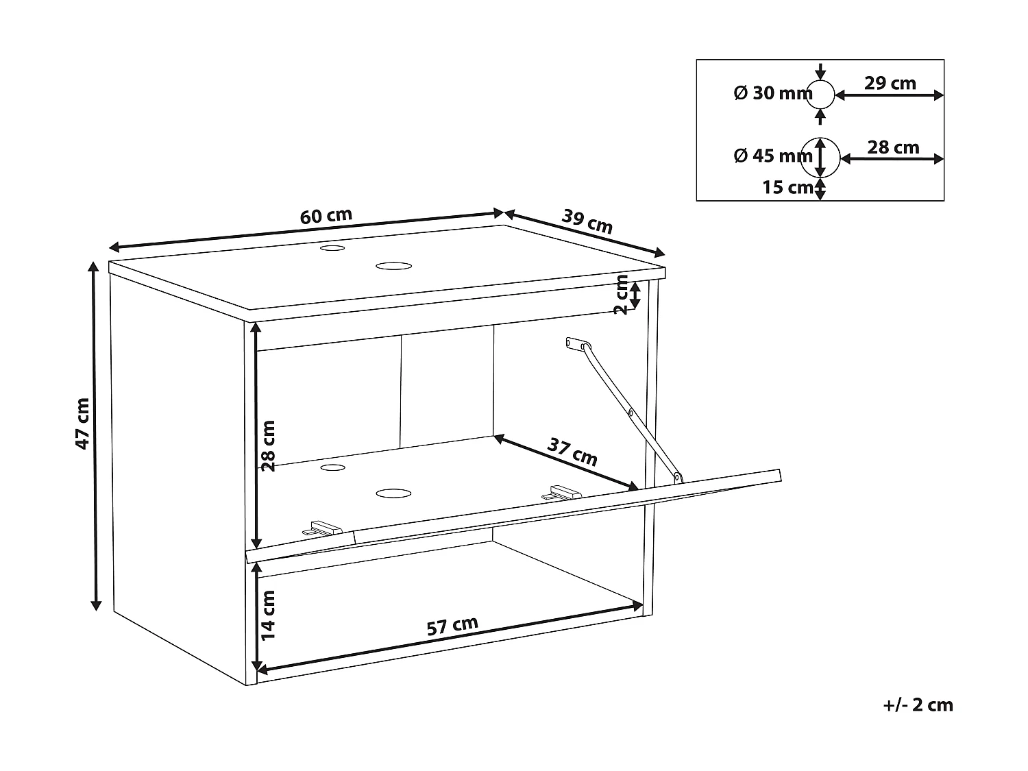 Wandmontierter Waschtischunterschrank NATAL 60 cm Hellbraun
