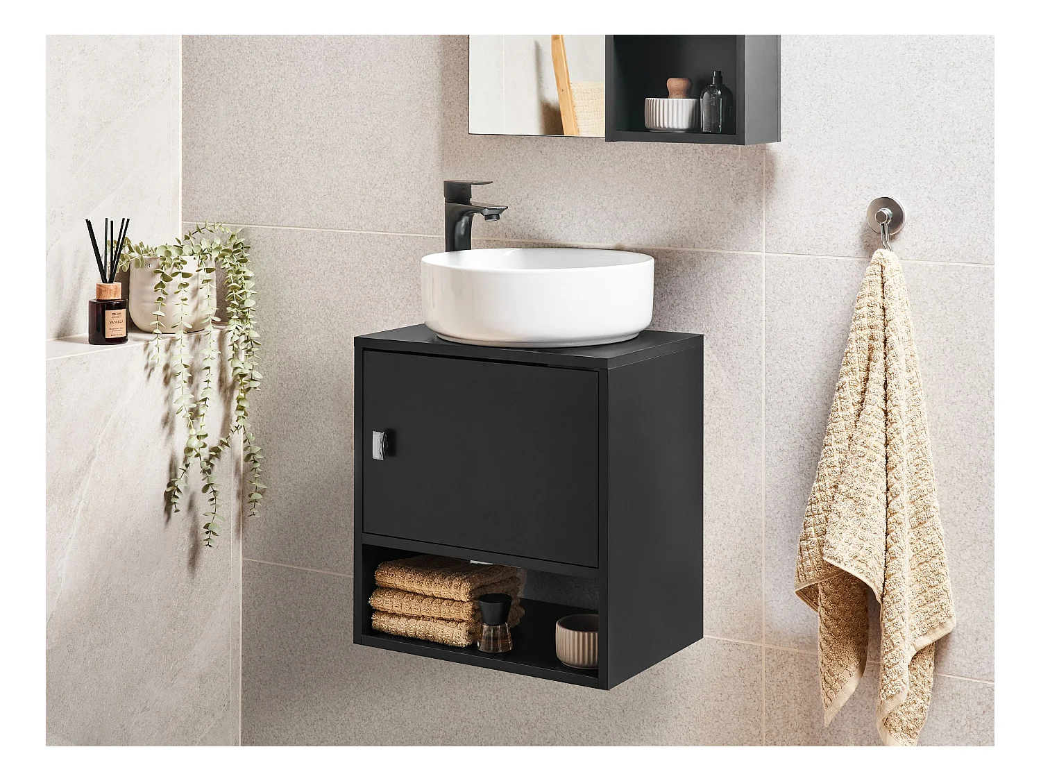 Meuble lavabo mural LIMERIA 45 cm Noir