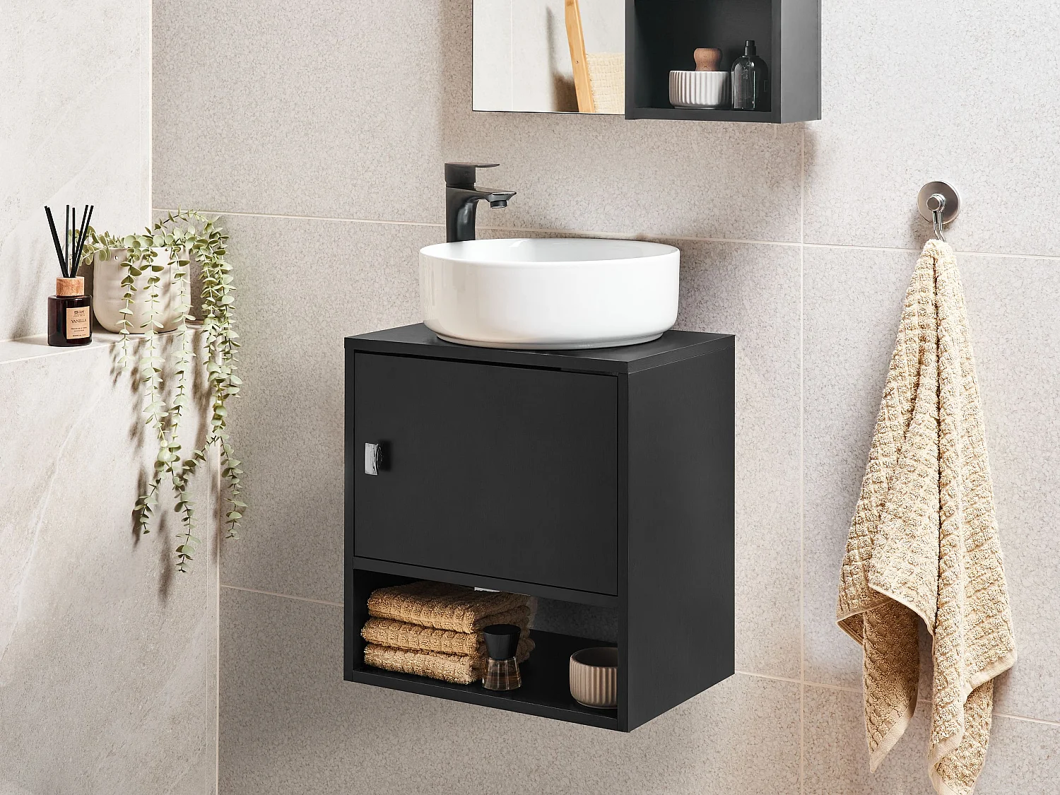 Meuble lavabo mural LIMERIA 45 cm Noir