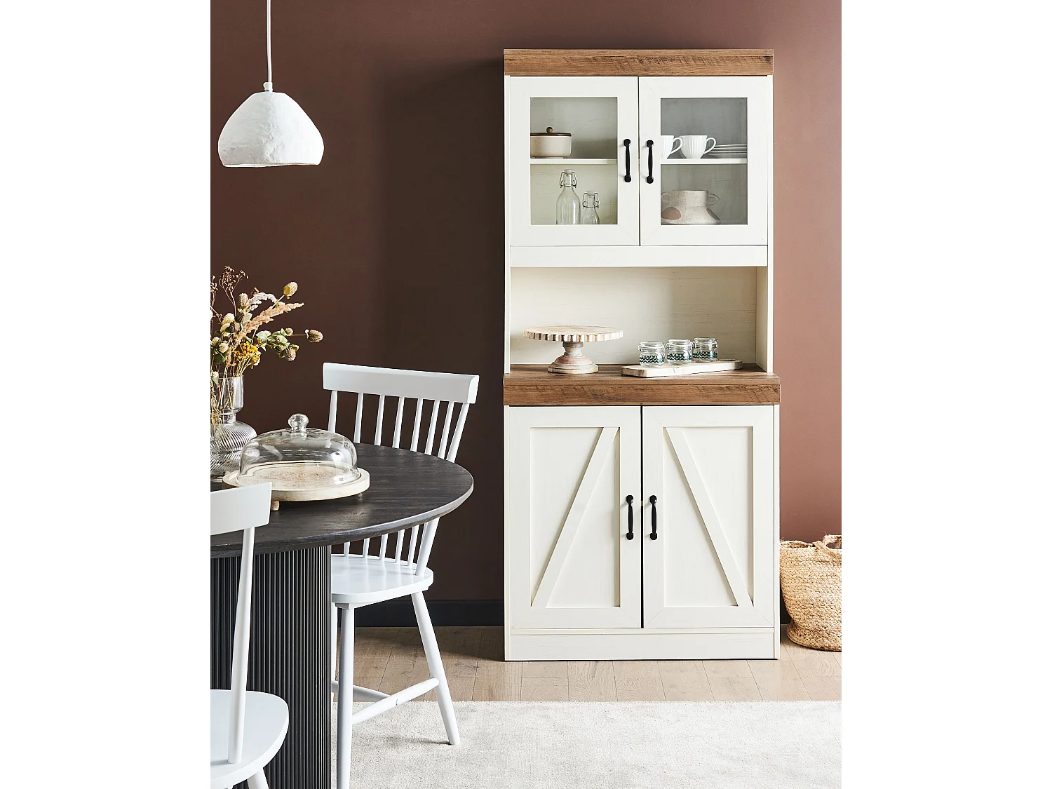 Glazen vitrinekast KALBARRI 80 cm Bruin/wit