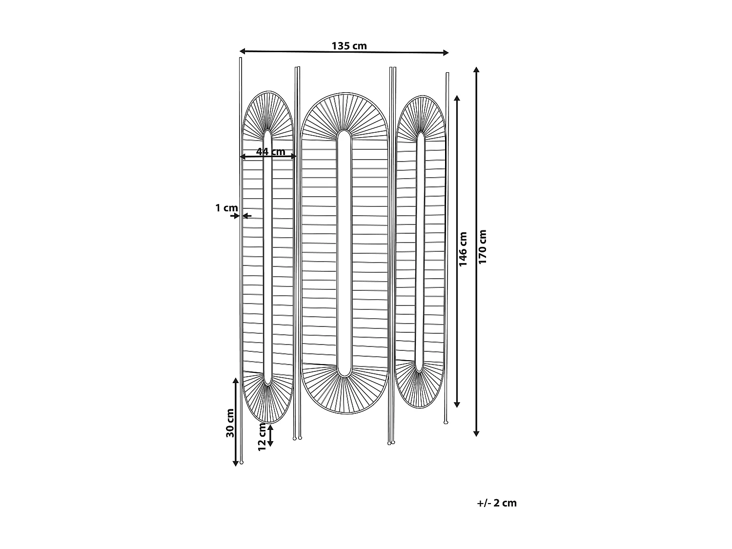 Roomdivider met 3 panelen NOALE Zwart 135 cm 170 cm
